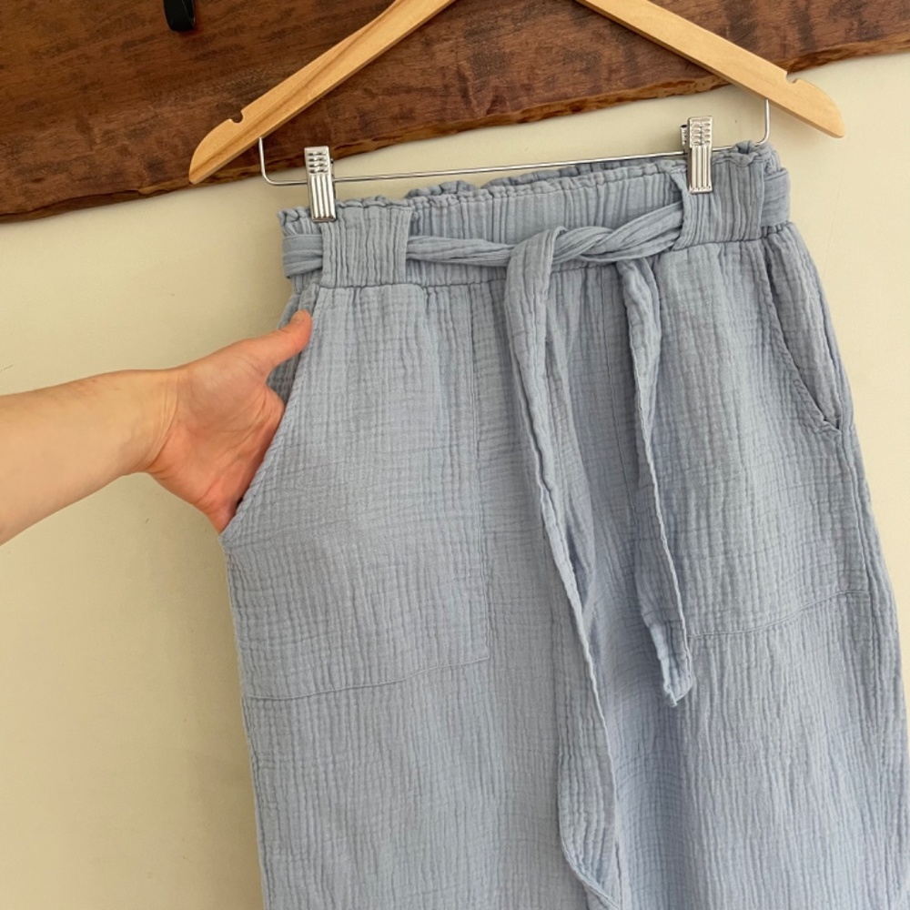 Banjara Anthropologie | Wide Leg Cotton Boho Crop Pants Pastel Baby Blue M - Picture 4 of 7